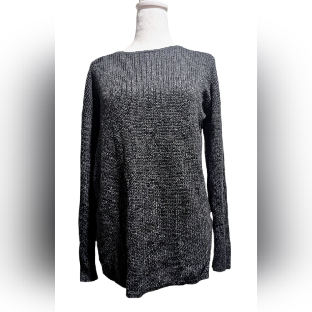 Kersh Charcoal Grey Long sleeve Merino Blend Ribbed  Sweater -M-